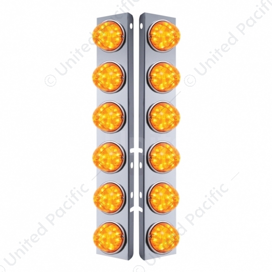 SS Front Air Cleaner Bracket W/12X 17 LED Watermelon Lights & SS Bezels For Peterbilt-Amber LED & Le