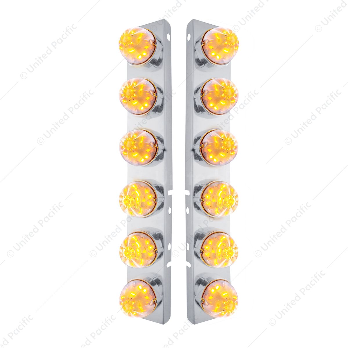 SS Front Air Cleaner Bracket W/12X 17 LED Watermelon Lights & SS Bezels For Peterbilt-Amber LED/Clea