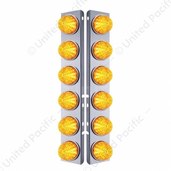 SS Front Air Cleaner Bracket W/12X 17 LED Beehive Lights & SS Bezels For Peterbilt-Amber LED & Lens