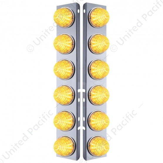 SS Front Air Cleaner Bracket W/12X 17 LED Beehive Lights & SS Bezels For Peterbilt-Amber LED/Clear L
