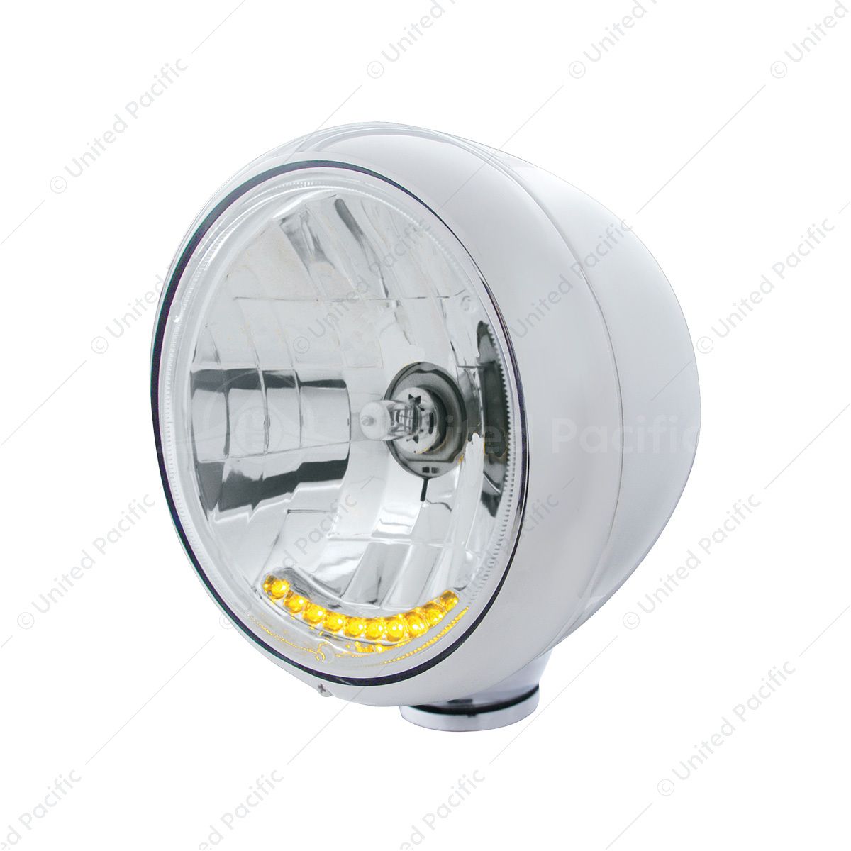 Chrome Guide 682-C Style Headlight H4 Bulb With 10 Amber LED