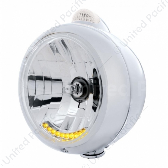 Stainless Steel Guide 682-C Headlight H4 With 6 Amber LED & LED Signal - Clear Lens