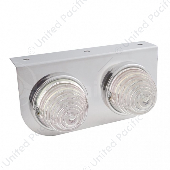 Stainless Light Bracket With 2X 17 LED Beehive Lights - Amber LED/Clear Lens