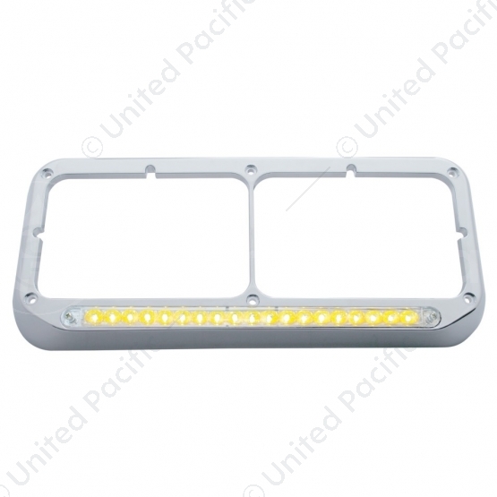 Chrome Rectangular Dual Headlight Bezel With 19 LED Light Bar - Amber LED/Clear Lens