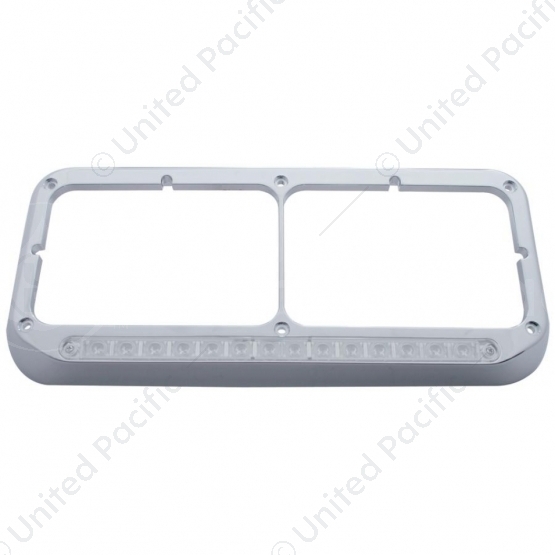 14 LED Chrome Rectangular Dual Headlight Bezel - Amber LED/Clear Lens