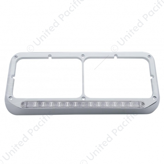 14 LED Chrome Rectangular Dual Headlight Bezel - White LED/Clear Lens