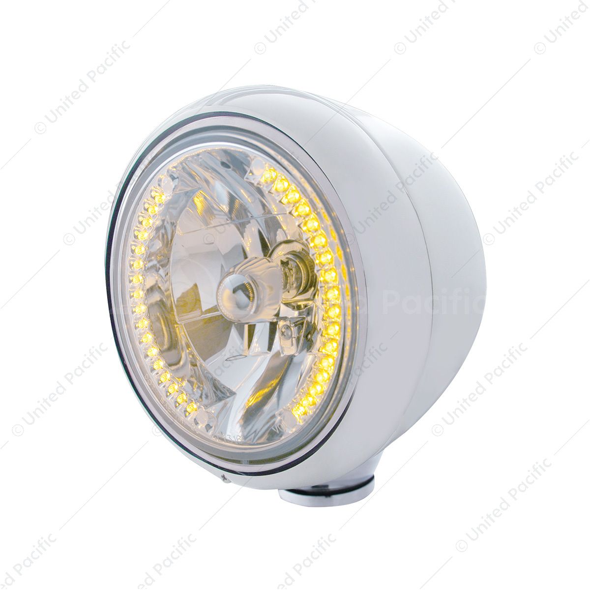 Stainless Steel Guide 682-C Style Headlight H4 Bulb With 34 Amber LED