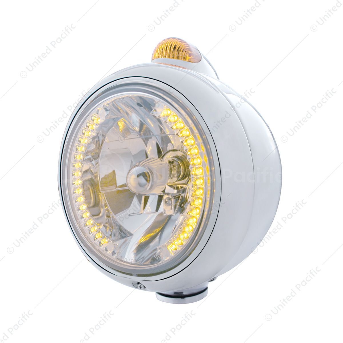 Stainless Steel Guide 682-C Headlight H4 With Amber LED & Dual Mode LED Signal-Amber Lens