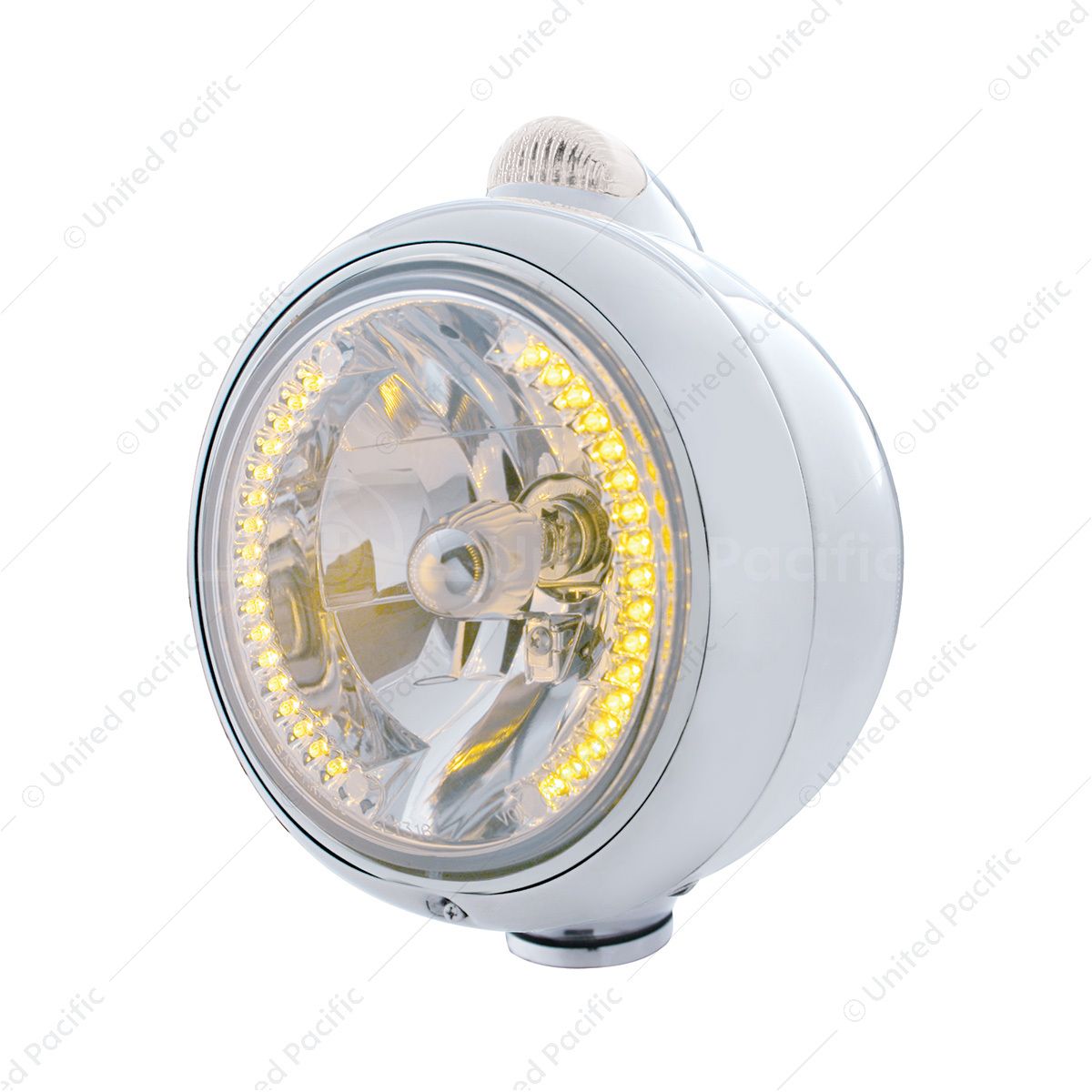 Stainless Steel Guide 682-C Headlight H4 With Amber LED & Dual Mode LED Signal-Clear Lens