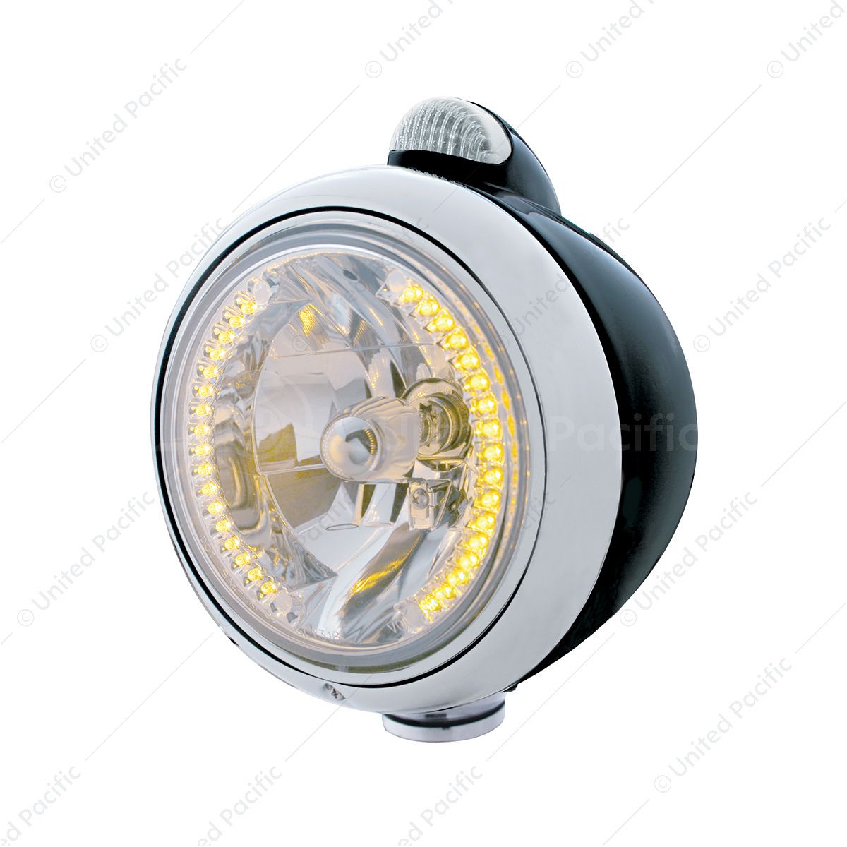 Black Guide 682-C Headlight H4 With Amber LED & Dual Mode LED Signal - Clear Lens