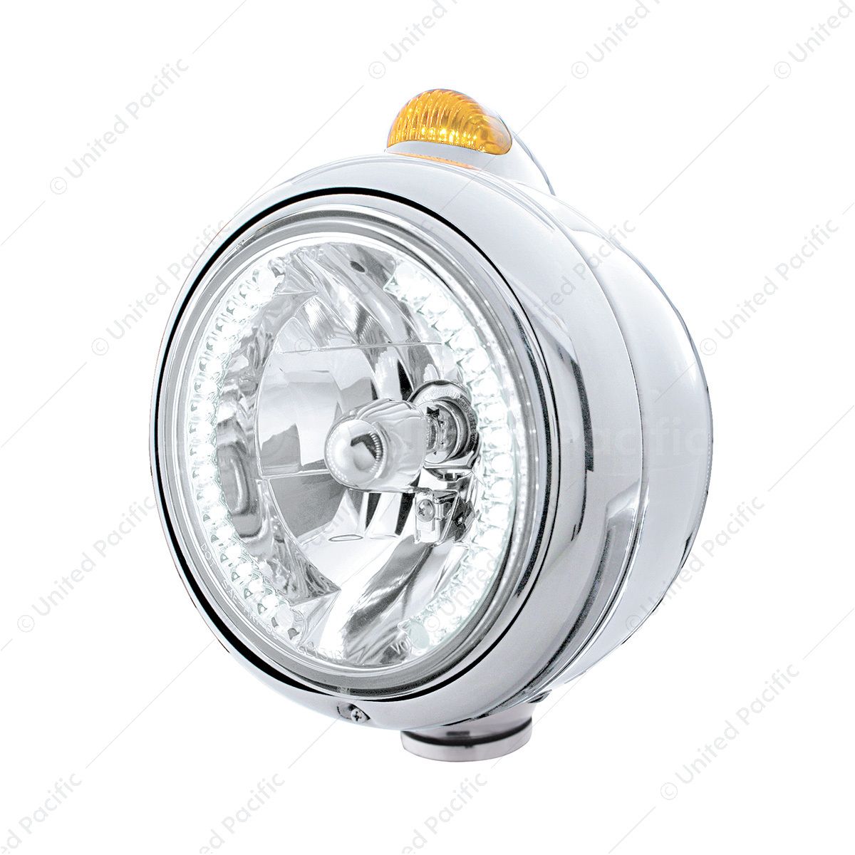 Stainless Steel Guide 682-C Headlight H4 With White LED & Dual Mode LED Signal - Amber Lens