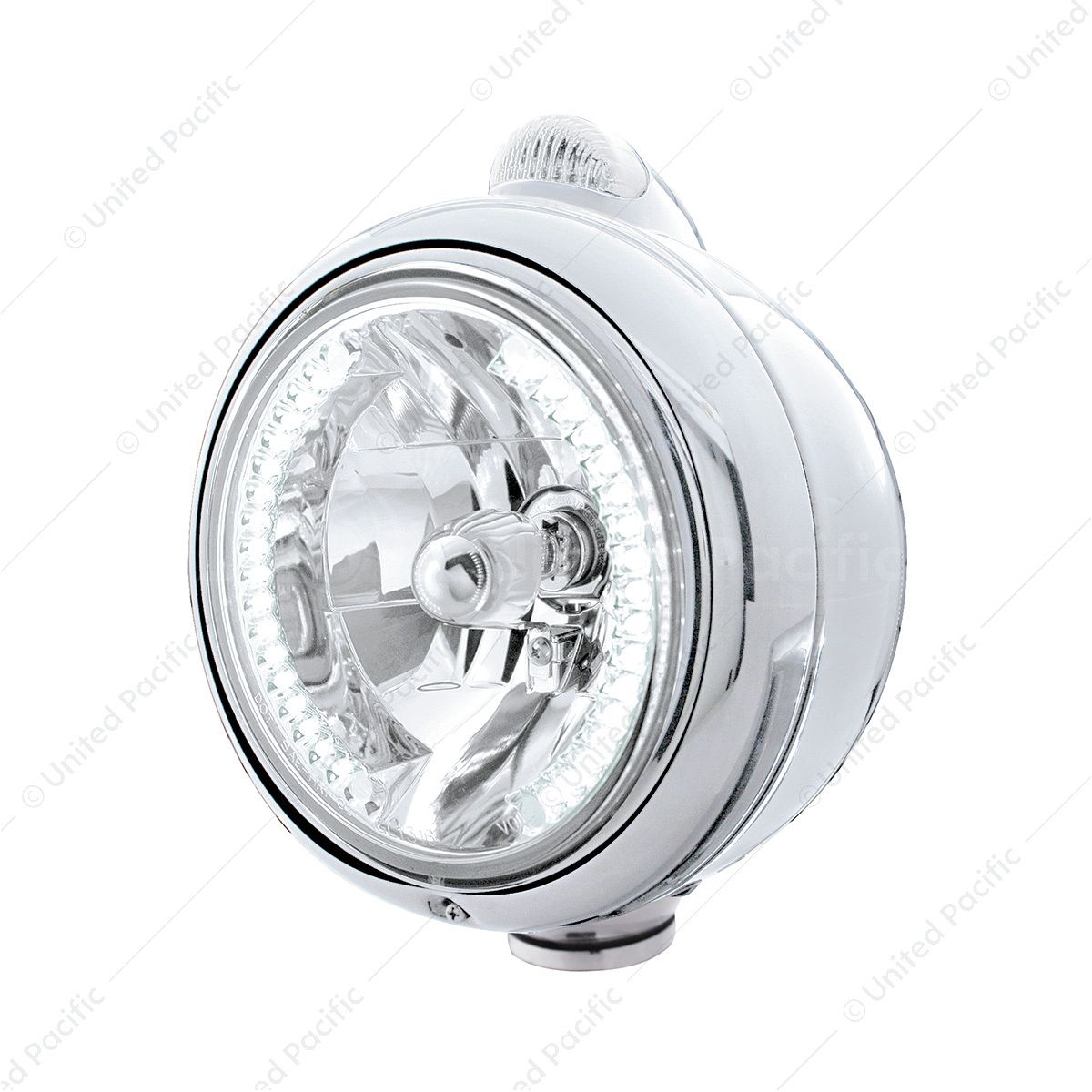Stainless Steel Guide 682-C Headlight H4 With White LED & Dual Mode LED Signal - Clear Lens
