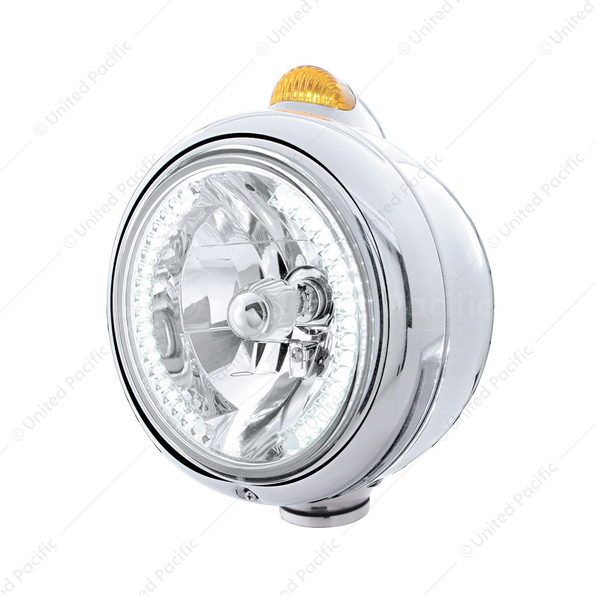 Chrome Guide 682-C Headlight H4 With White LED & Dual Mode LED Signal - Amber Lens