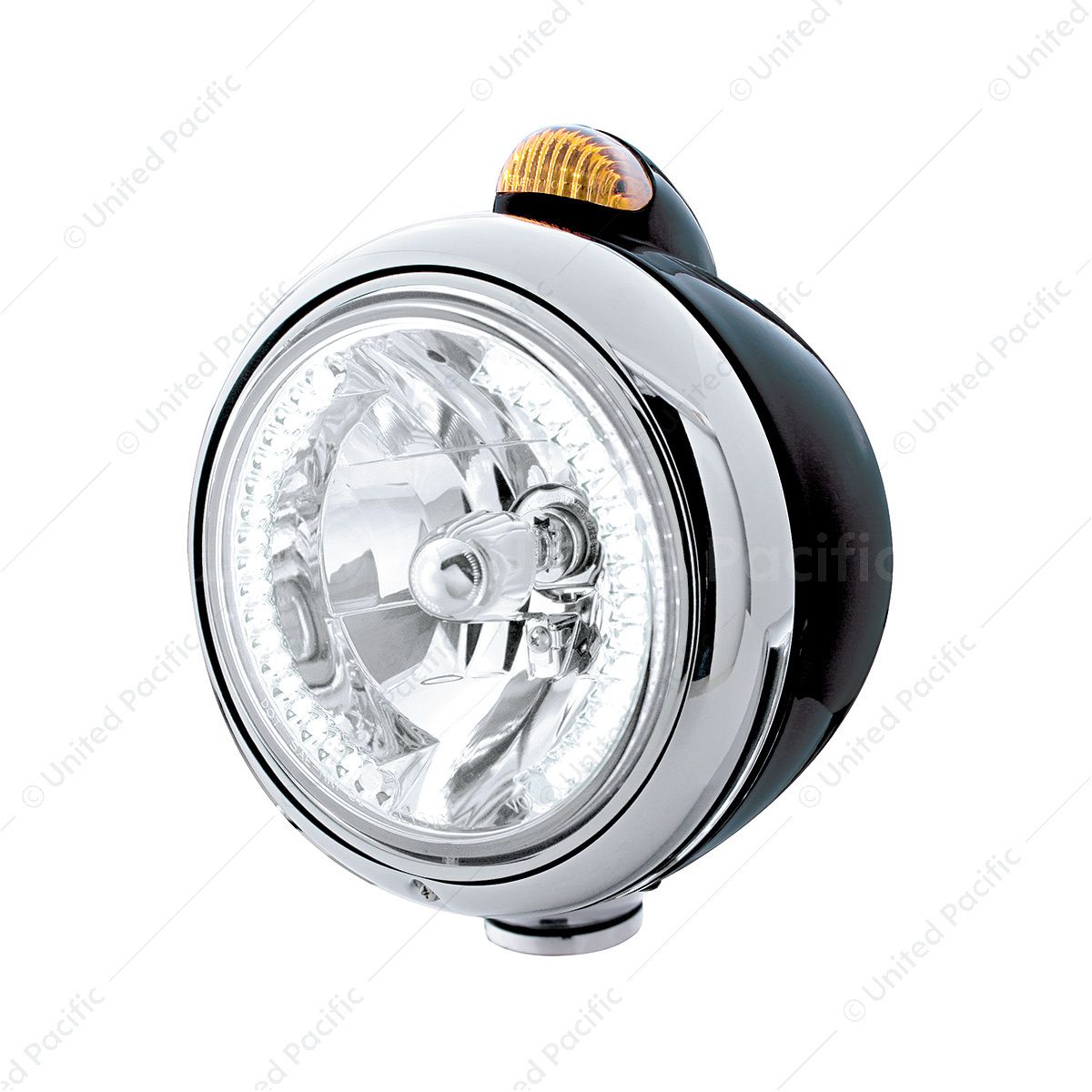 Black Guide 682-C Headlight H4 With White LED & Dual Mode LED Signal - Amber Lens