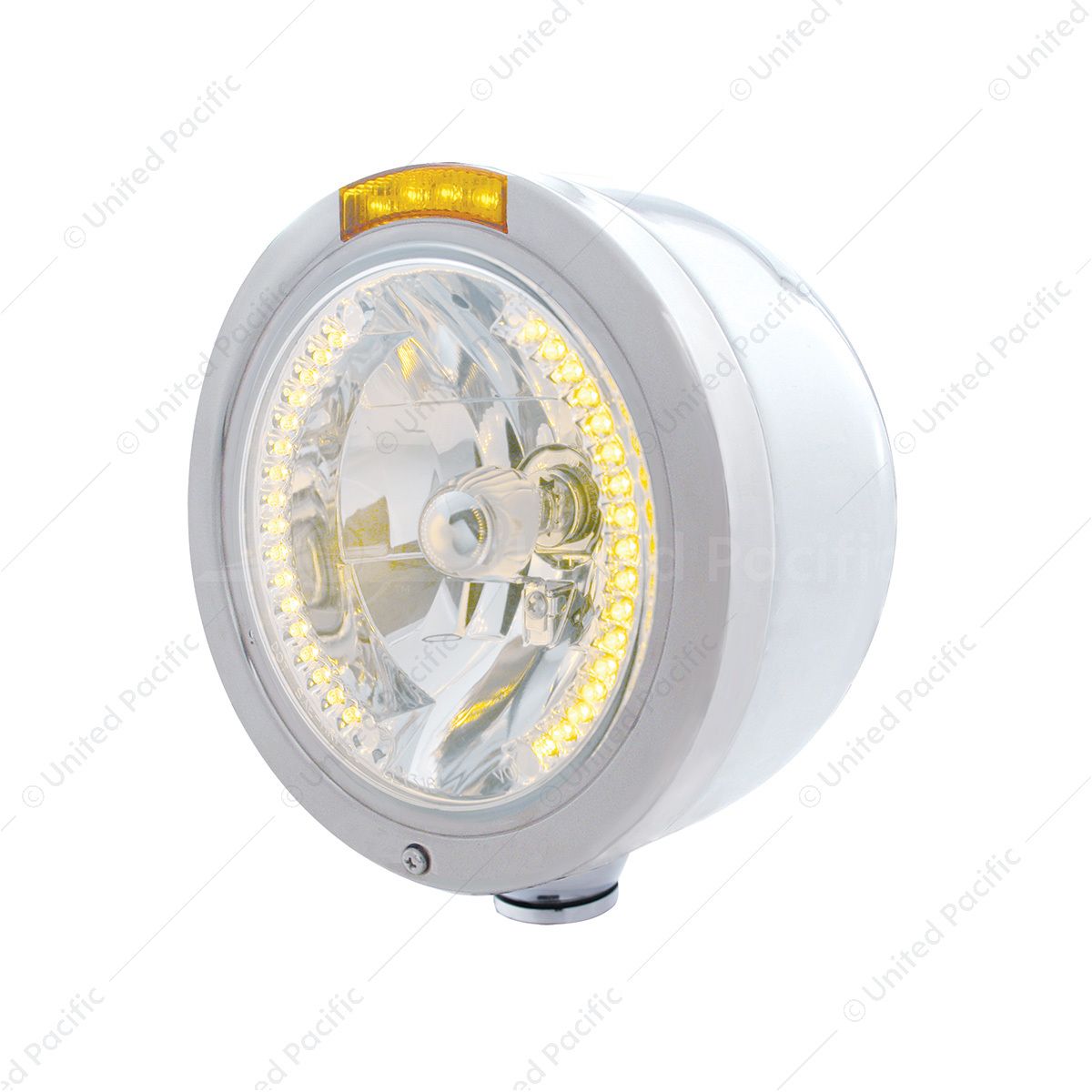 Stainless Steel Bullet Half Moon Headlight H4 With Amber LED & Dual Mode LED Signal-Amber Lens