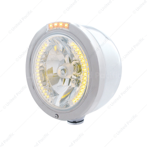 Stainless Steel Bullet Half Moon Headlight H4 With Amber LED & Signal