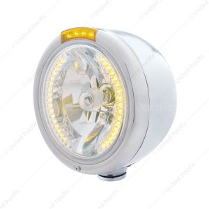 Stainless Steel Classic Half Moon Headlight H4 With Amber LED & Dual Mode LED Signal-Amber Lens