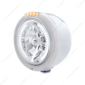 Stainless Steel Classic Half Moon Headlight H4 With White LED & Signal