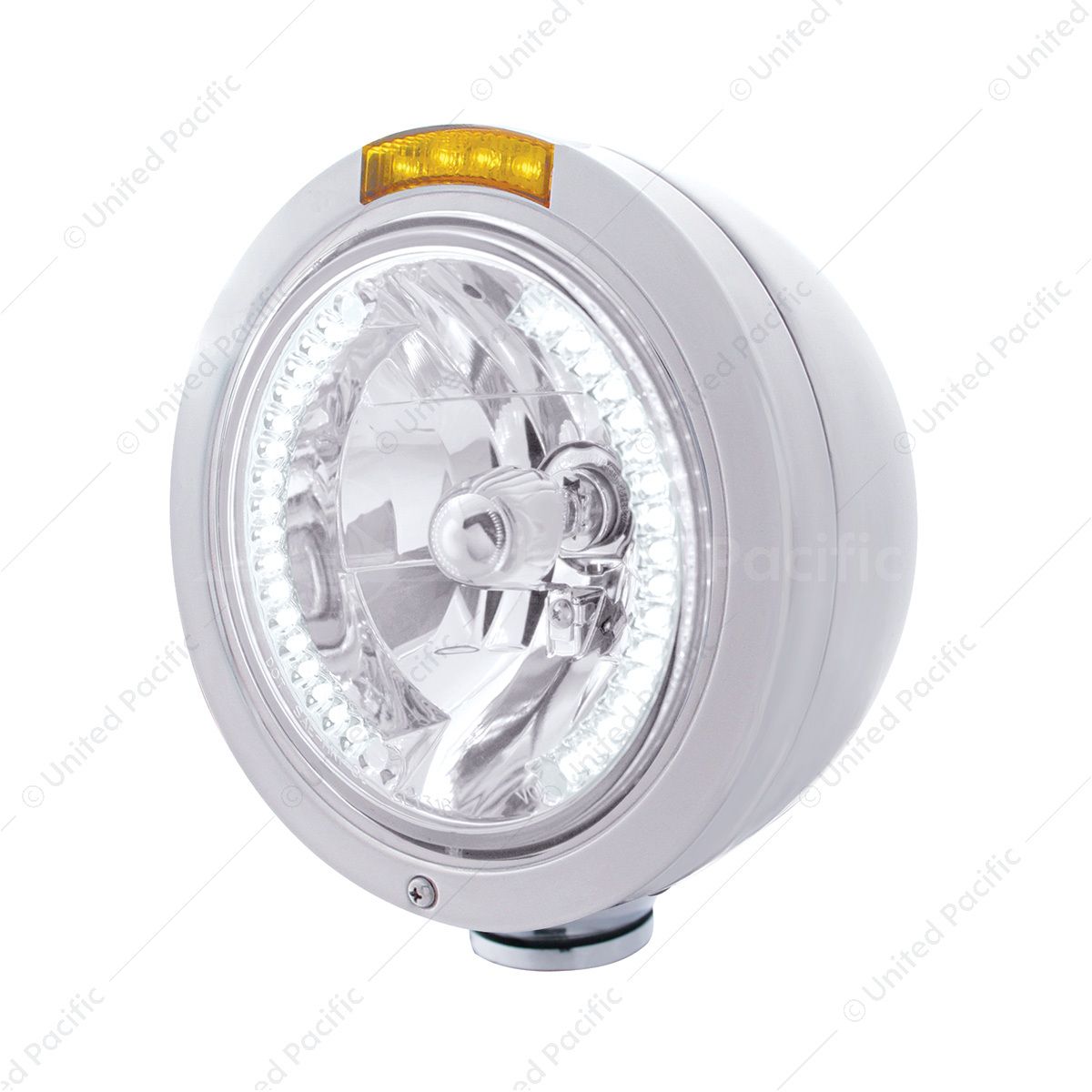 Stainless Steel Bullet Classic Headlight H4 With White LED & Dual Mode LED Signal-Amber Lens