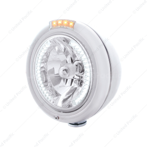 Stainless Steel Classic Headlight H4 With 34 White LED & Dual Mode LED Signal