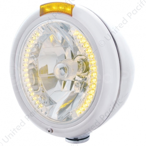 Chrome Classic Headlight H4 With 34 Amber LED & LED Signal - Amber Lens