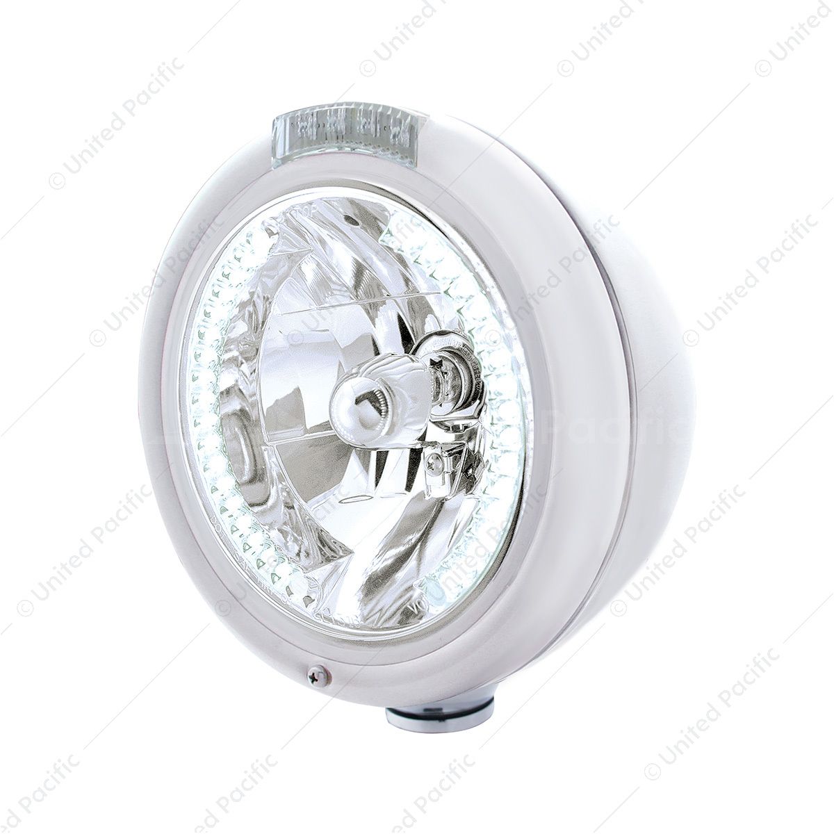 Chrome Classic Headlight H4 With 34 White LED & Dual Mode LED Signal - Clear Lens