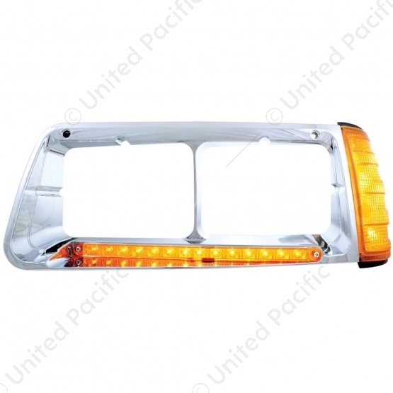 14 LED Headlight Bezel With Turn Signal For 1989-2009 Freightliner FLD - Driver - Amber LED/Amber Le
