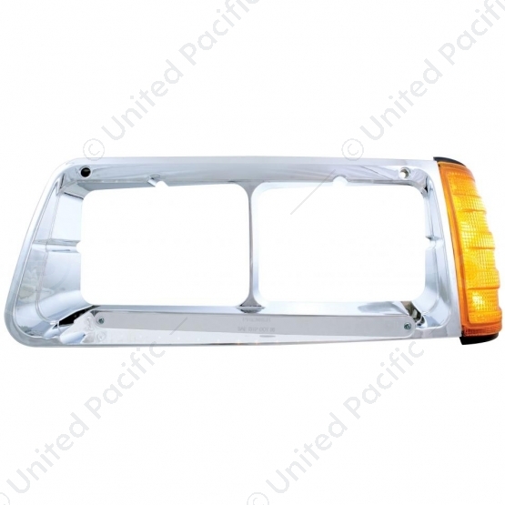 14 LED Headlight Bezel With Turn Signal For 1989-2009 Freightliner FLD - Driver - Amber LED/Chrome L