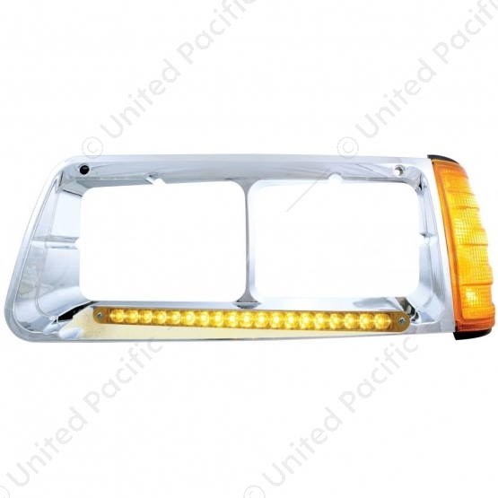 19 LED Headlight Bezel With Turn Signal For 1989-2009 Freightliner FLD - Driver - Amber LED/Amber Le