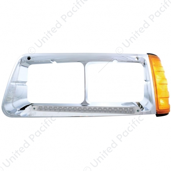 19 LED Headlight Bezel With Turn Signal For 1989-2009 Freightliner FLD - Driver - Amber LED/Clear Le