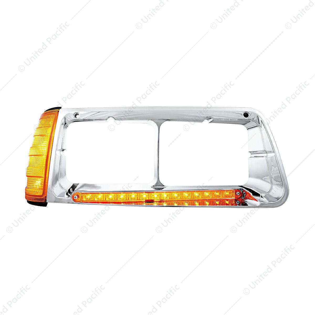 14 LED Headlight Bezel With Turn Signal For 1989-2009 Freightliner FLD - Passenger - Amber LED/Amber