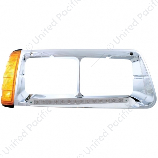 14 LED Headlight Bezel With Turn Signal For 1989-2009 Freightliner FLD - Passenger - Amber LED/Clear