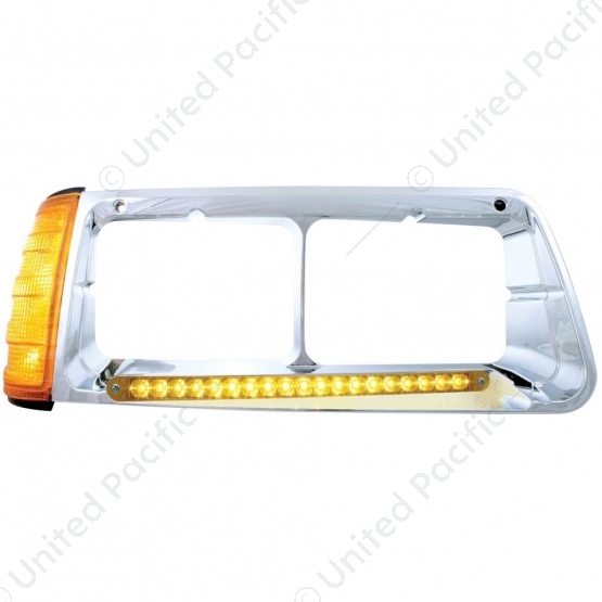 19 LED Headlight Bezel With Turn Signal For 1989-2009 Freightliner FLD - Passenger - Amber LED/Amber