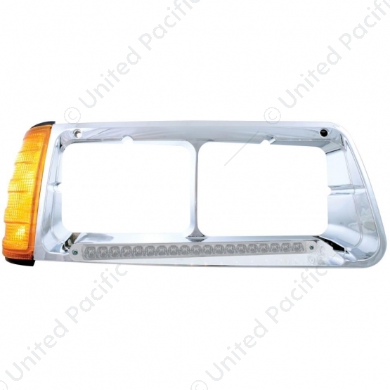 19 LED Headlight Bezel With Turn Signal For 1989-2009 Freightliner FLD - Passenger - Amber LED/Clear