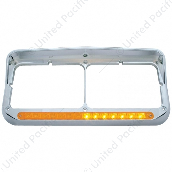 Rectangular Dual Headlight Bezel With Visor And LED Sequential Light Bar (Driver) - Amber LED/Amber