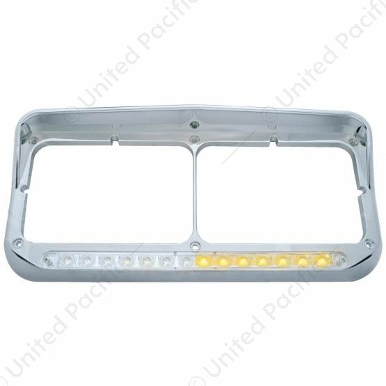 Rectangular Dual Headlight Bezel With Visor And LED Sequential Light Bar (Driver) - Amber LED/Clear