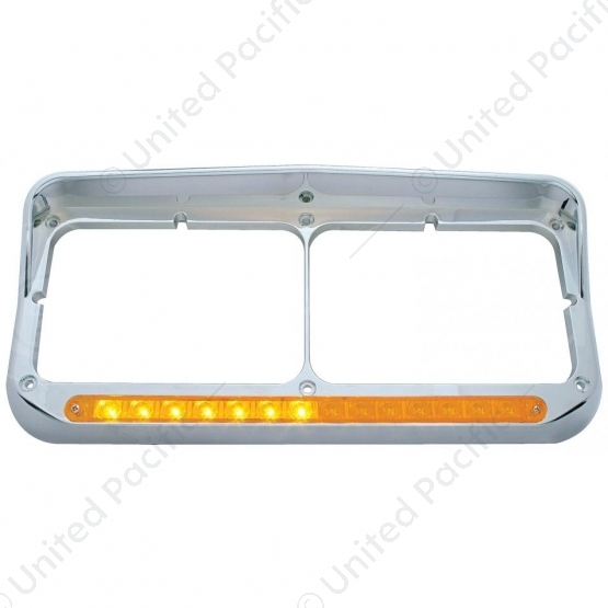 Rectangular Dual Headlight Bezel With Visor And LED Sequential Light Bar (Passenger) - Amber LED/Amb
