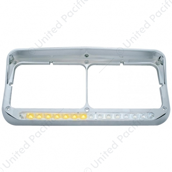 Rectangular Dual Headlight Bezel With Visor And LED Sequential Light Bar (Passenger) - Amber LED/Cle