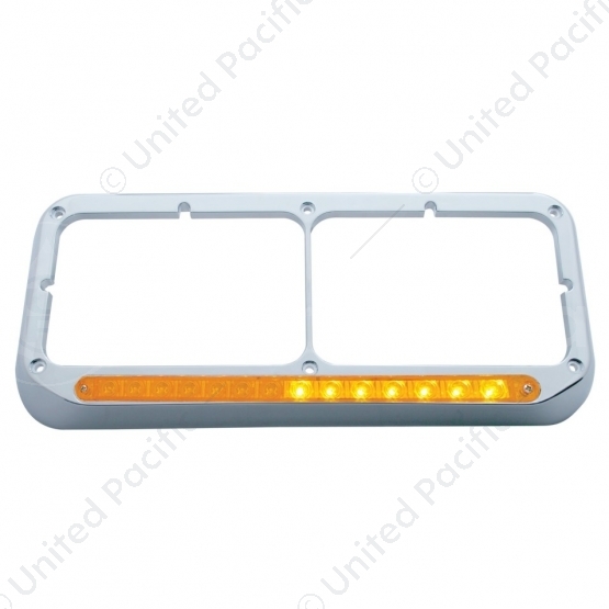Rectangular Dual Headlight Bezel With LED Sequential Light Bar (Driver) - Amber LED/Amber Lens