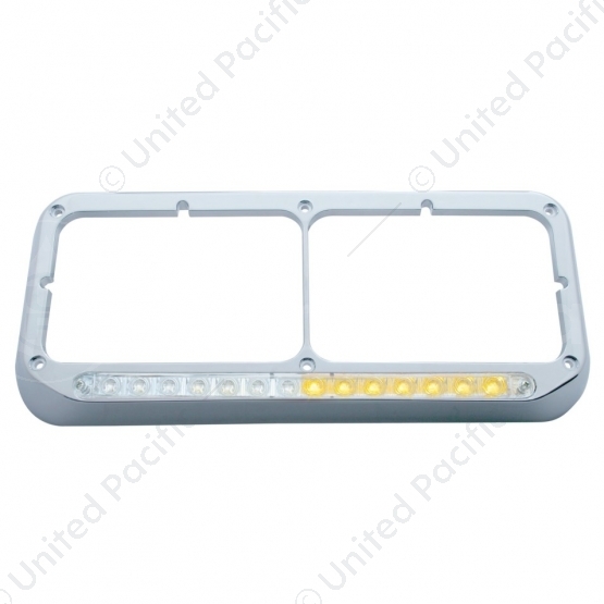 Rectangular Dual Headlight Bezel With LED Sequential Light Bar (Driver) - Amber LED/Clear Lens
