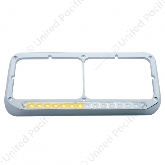 Rectangular Dual Headlight Bezel With LED Sequential Light Bar (Passenger) - Amber LED/Clear Lens