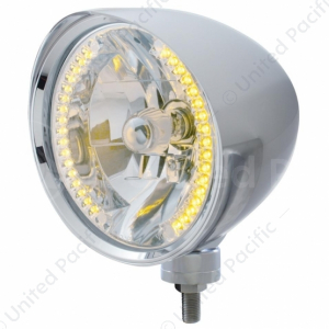 Chrome "Chopper" Headlight With Smooth Visor H4 Bulb With 34 Amber LED