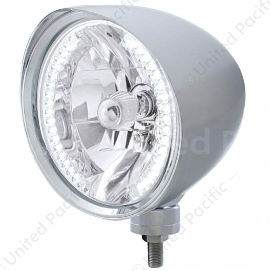 Chrome "Chopper" Headlight With Smooth Visor H4 Bulb With 34 White LED