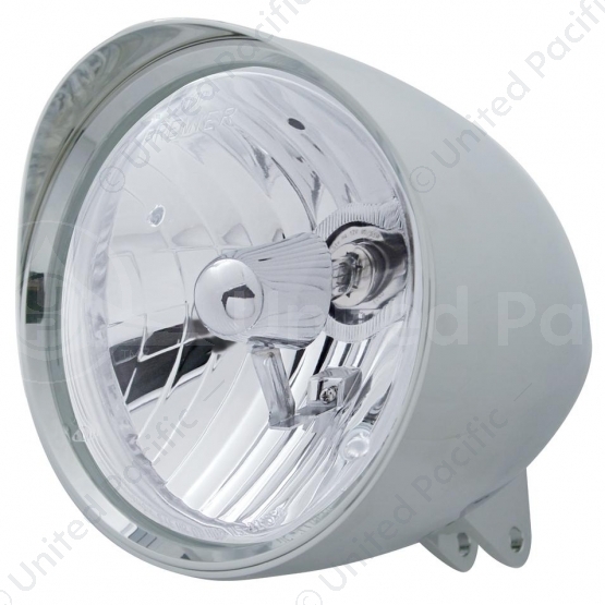 Motorcycle Chrome "Chopper" Headlight With Smooth Visor Crystal H4 Bulb