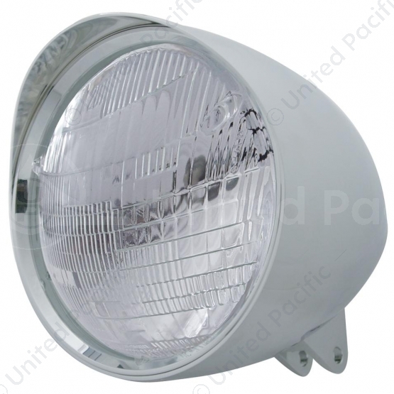 Motorcycle Chrome "Chopper" Headlight With Smooth Visor 6014 Bulb