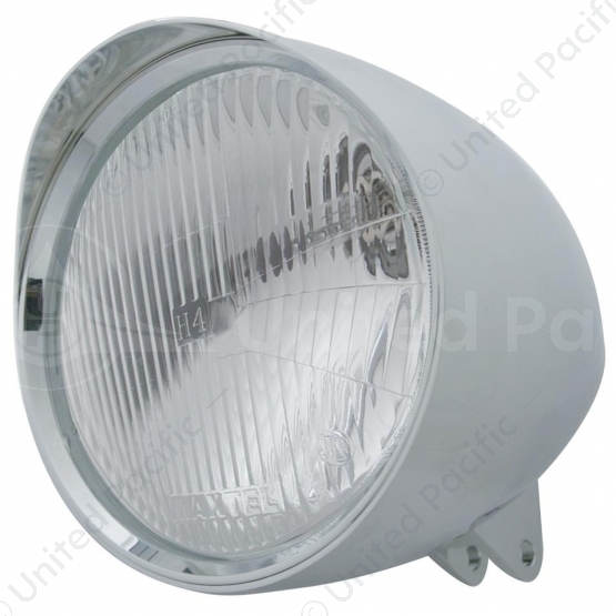 Motorcycle Chrome "Chopper" Headlight With Smooth Visor H4 Bulb