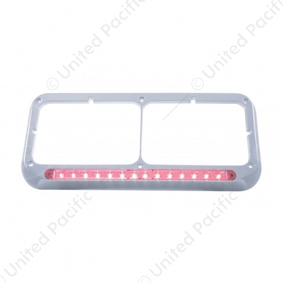 14 LED Chrome Rectangular Dual Headlight Bezel - Red LED/Clear Lens