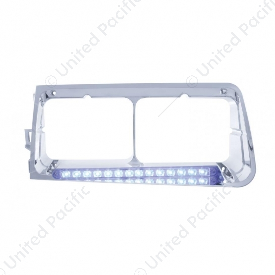14 LED Headlight Bezel For 1989-2009 Freightliner FLD - Driver - Blue LED/Clear Lens