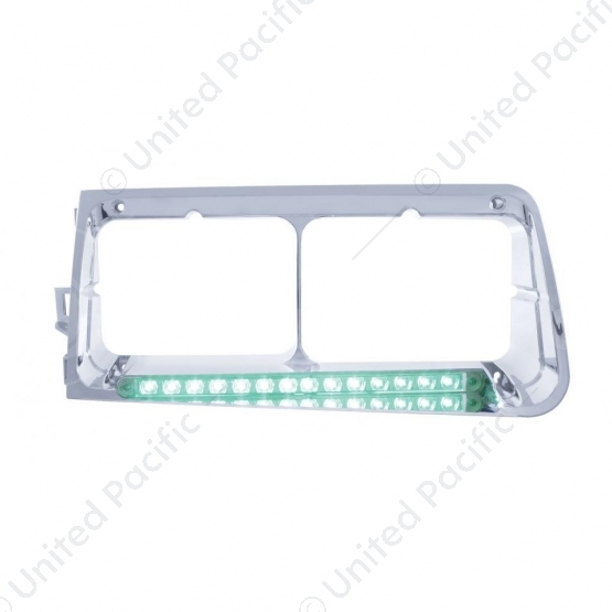 14 LED Headlight Bezel For 1989-2009 Freightliner FLD - Driver - Green LED/Clear Lens