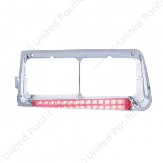 14 LED Headlight Bezel For 1989-2009 Freightliner FLD - Driver - Red LED/Clear Lens